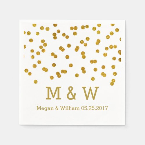 Gold Confetti Wedding Monogram Paper Napkins