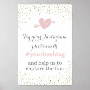 Gold Confetti Wedding Photos Hashtag Sign