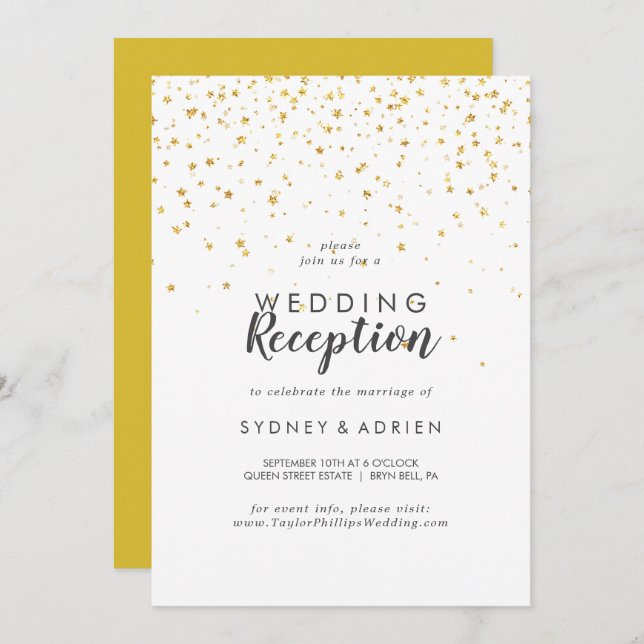 Gold Confetti Wedding Reception Only Invitation (Front/Back)