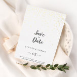 Gold Confetti Wedding Save The Date Gold Foil Invitation<br><div class="desc">This gold confetti wedding save the date gold foil invitation is perfect for a simple,  elegant wedding. The design features real gold foil glitter confetti with raised texture,  on a white background with contrasting classy dark grey calligraphy. QSD111</div>
