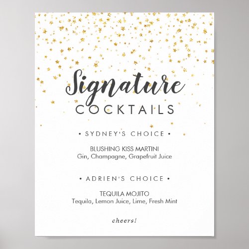 Gold Confetti Wedding Signature Cocktails Sign