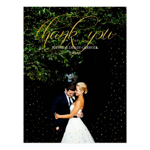 Gold Confetti Wedding Thank You Postcard