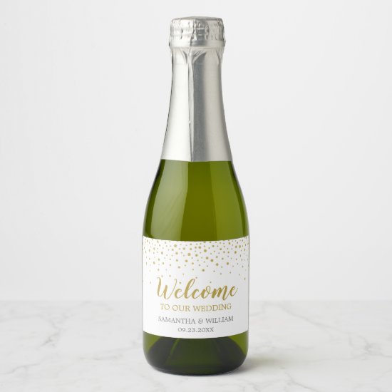 Gold Confetti Wedding Welcome Champagne Label