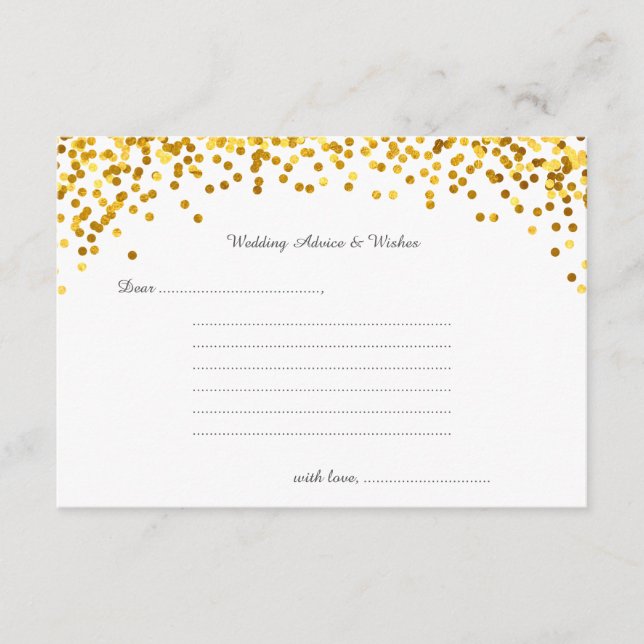 Gold Confetti Wedding Wishes & Advice Cards (Front)