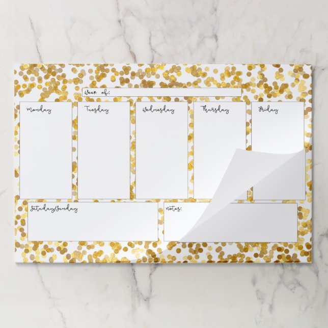 Gold Confetti Weekly Calendar Large Tearaway Pad (Folded)
