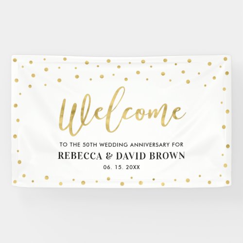 Gold Confetti Welcome Wedding Anniversary Party Banner