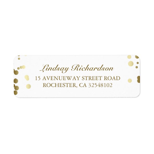 Gold Confetti White Elegant Wedding Label (Front)