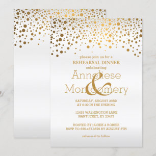 Gold Confetti & White Rehearsal Dinner Invitation