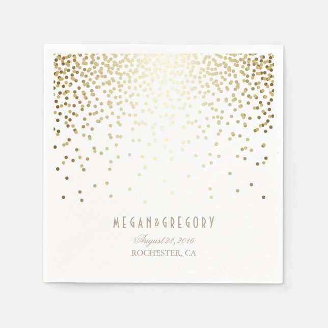Gold Confetti White Wedding Paper Napkins (Front)
