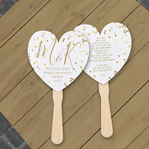 Gold Confetti White Wedding Program Hand Fans