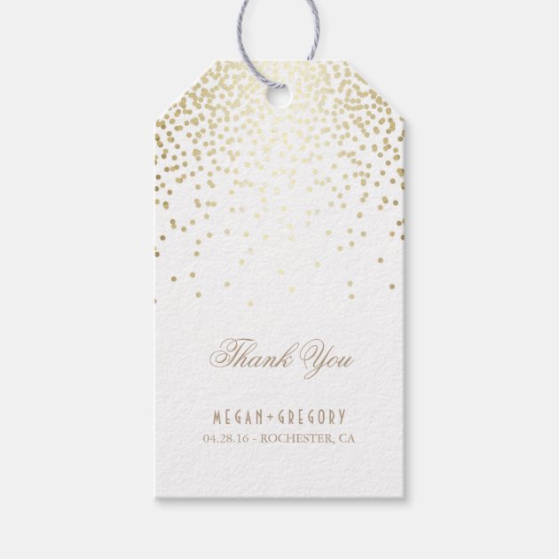 Gold Confetti White Wedding Thank You Gift Tags