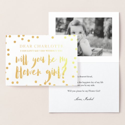 Gold Confetti Will You Be My Flower Girl Photo Foil Card