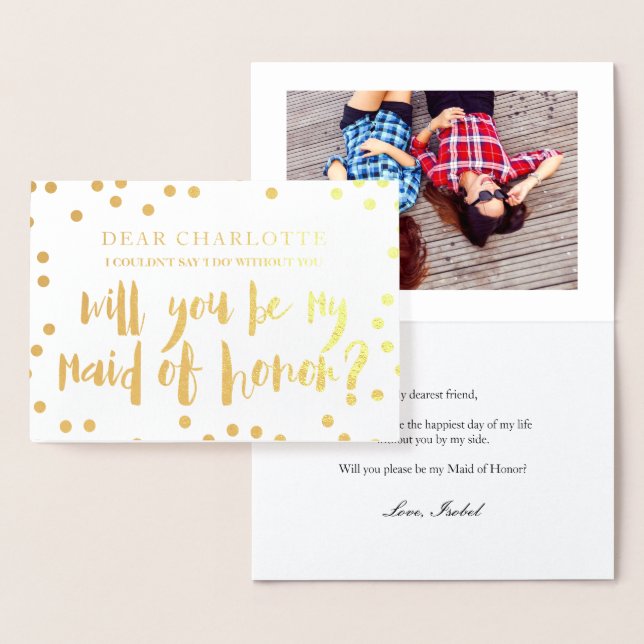 Gold Confetti Will You Be My Maid of Honor Photo Foil Card (Display)