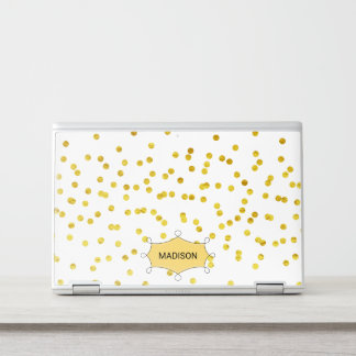 Gold Confetti with Name Banner HP Laptop Skin