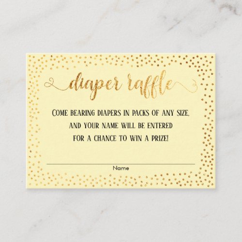 Gold Confetti  Yellow Script Diaper Raffle Cards