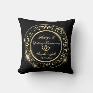 Gold Conffeti,Heart 50th Wedding Anniversary Throw Pillow