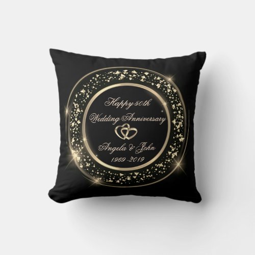 Gold ConffetiHeart 50th Wedding Anniversary Throw Pillow