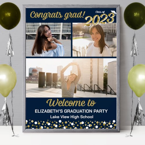 Gold Congrats Grad 3 photo collage Welcome Sign