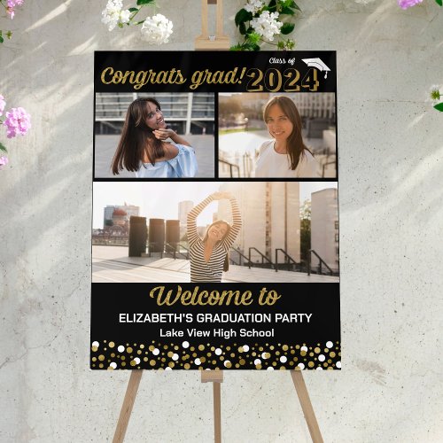 Gold Congrats Grad 3 photo collage Welcome Sign