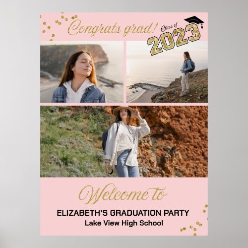 Gold Congrats Grad 3 photo collage Welcome Sign