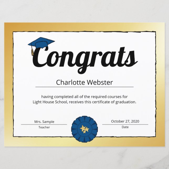 Gold Congrats Grad Wishes Congrats Certificate-1 (Front)