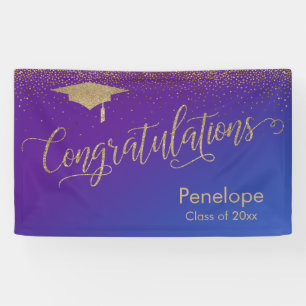 Gold Congratulations Graduation Purple Blue Ombre Banner