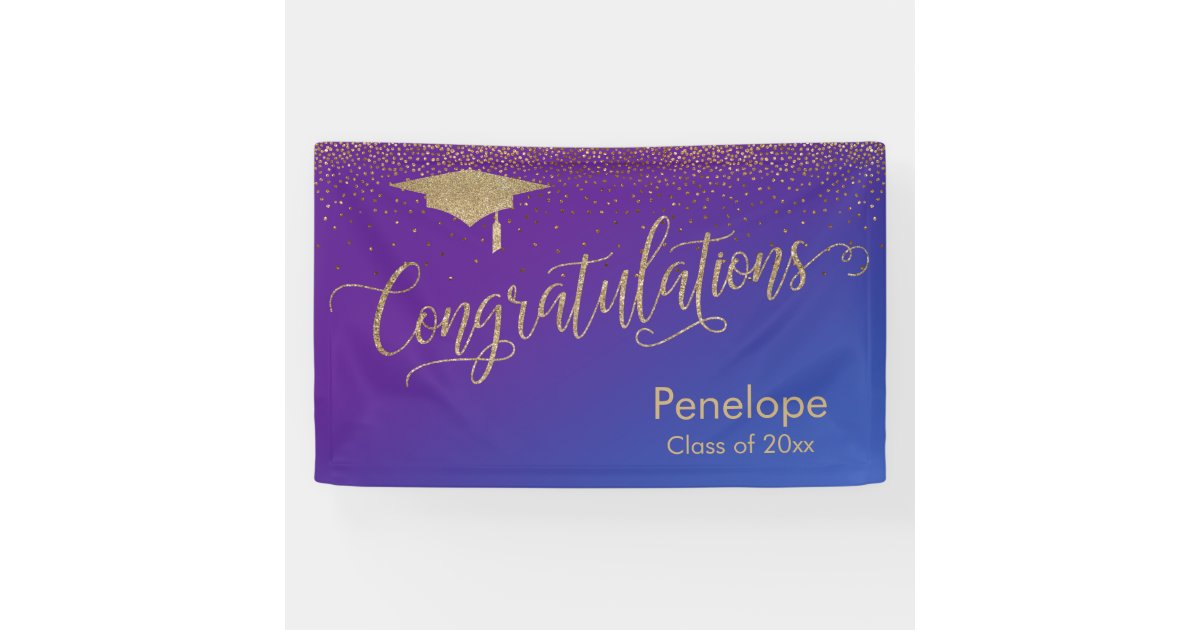 Gold Congratulations Graduation Purple Blue Ombre Banner | Zazzle