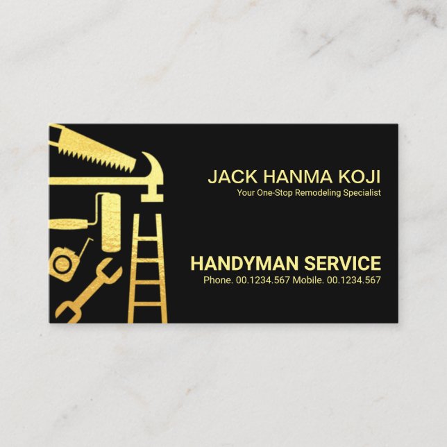 Gold Construction Handyman Tools Business Card (Front)