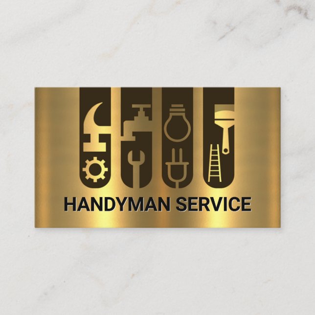 Gold Construction Tool Tab Layers Business Card (Front)