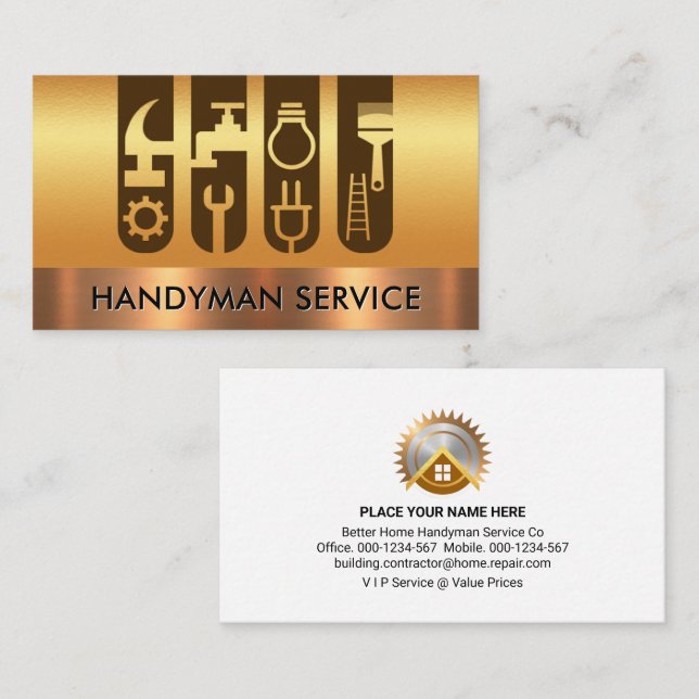 Gold Construction Tools Handyman Layers Business Card (Front/Back)