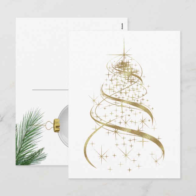 Gold Contemporary Holiday Tree Postcard (Front/Back)