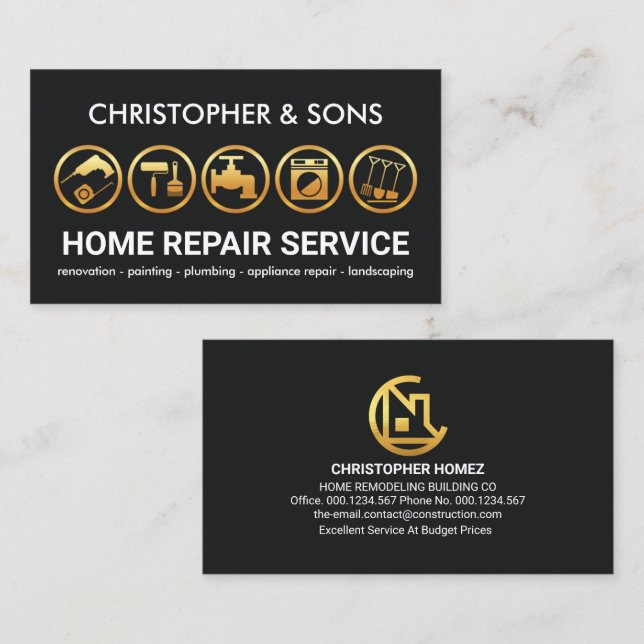 Gold Contractor Tools Builder Business Card (Front/Back)