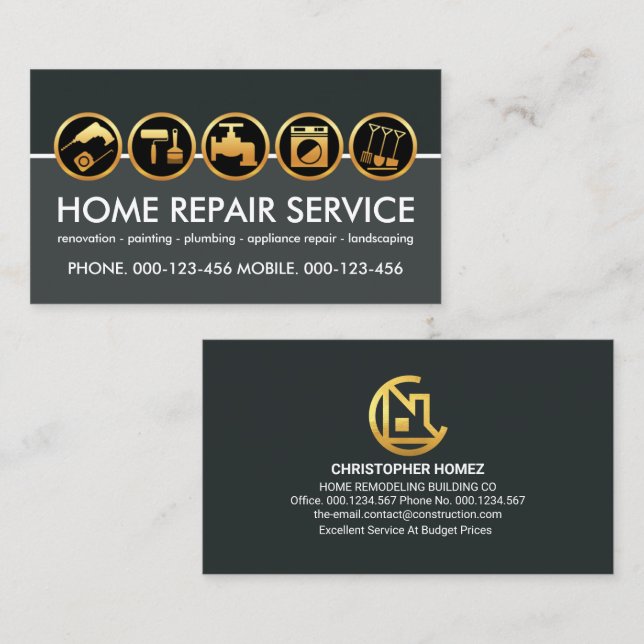 Gold Contractor Tools Contractor Business Card (Front/Back)