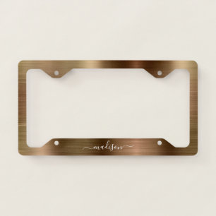 Gold Copper Brushed Metal Monogram Girly Script License Plate Frame