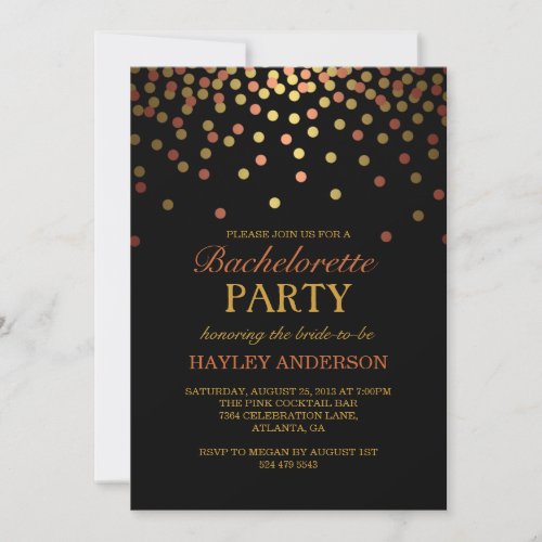 Gold &amp; Copper Confetti Bachelorette Invitation