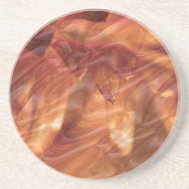 Gold Copper Diamond Rose Flower Drink Coaster (Front)