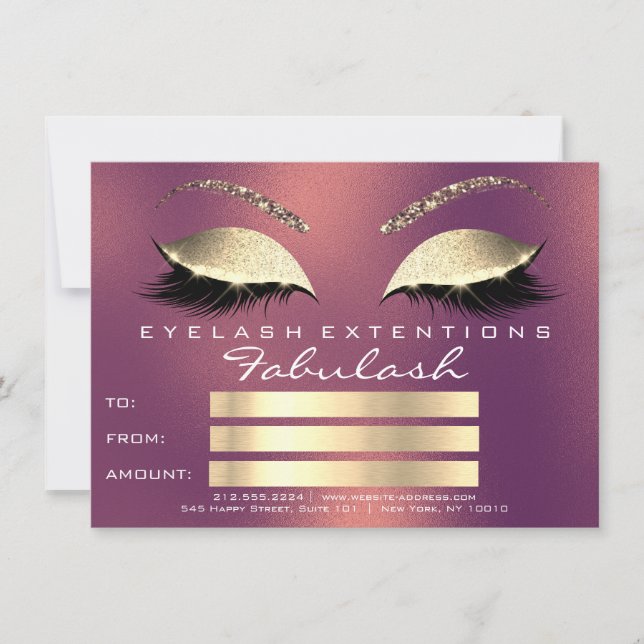 Gold Copper Lashes Extenst Makeup Certificate Gift (Front)