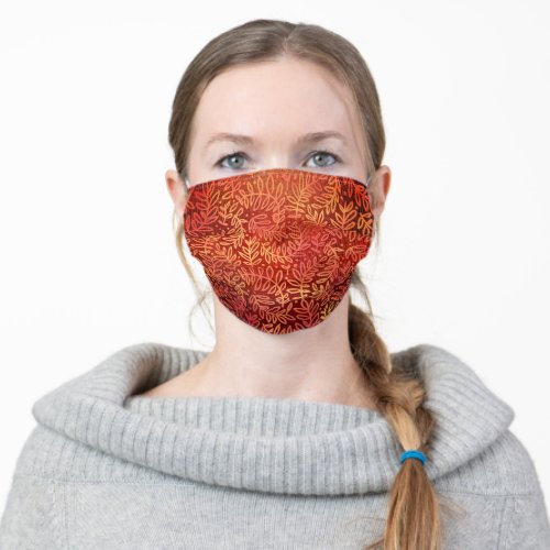 Gold copper ombre leaf pattern foliage damask chic adult cloth face mask