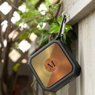 Gold & Copper Red Metallic Texture Monogram Bluetooth Speaker
