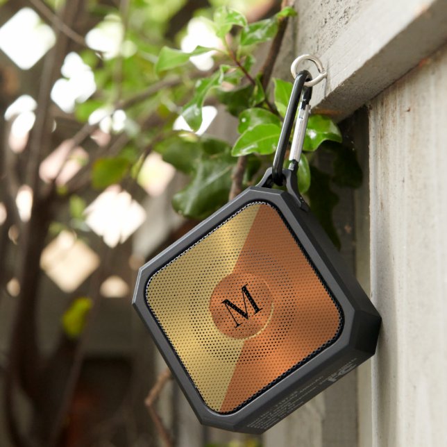 Gold & Copper Red Metallic Texture Monogram Bluetooth Speaker (Inisitu)