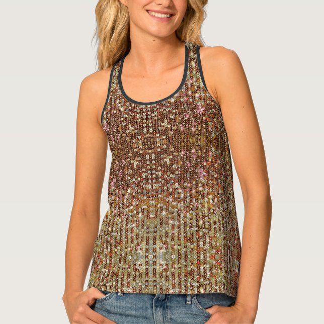 Gold copper sparkling Amber sequin pattern      Tank Top (Front)