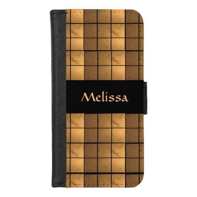 Gold Copper Square Pattern iPhone 8/7 Wallet Case (Front)