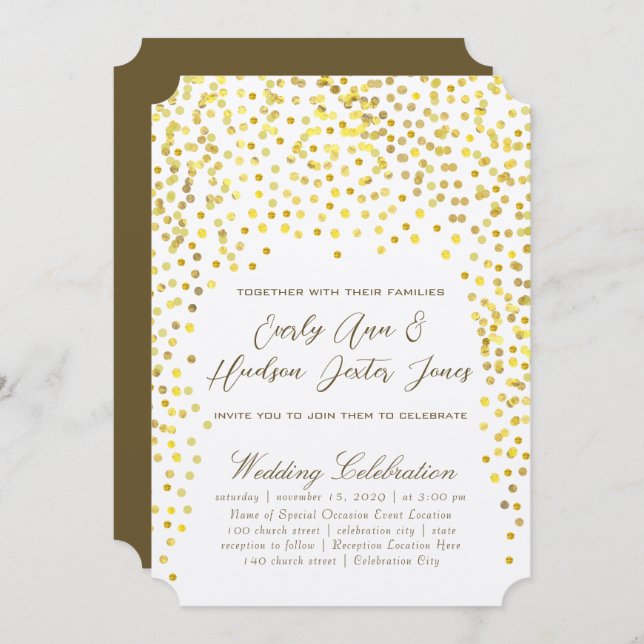 Gold Copper Vintage Typography Wedding Invitation (Front/Back)