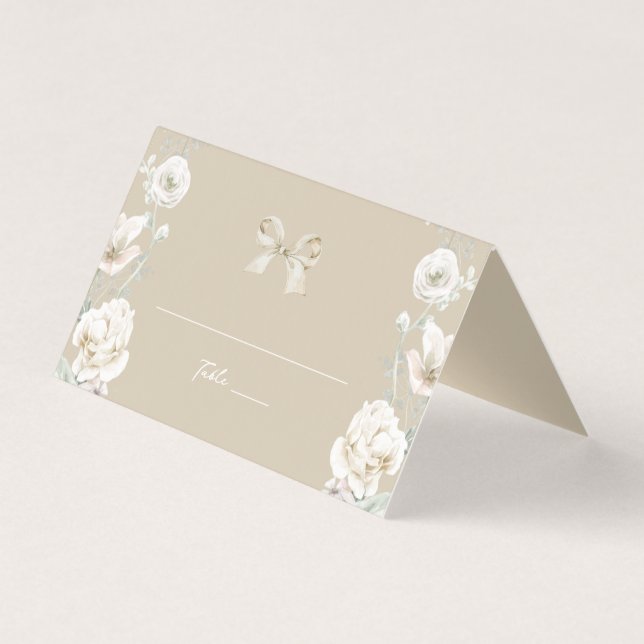 Gold Coquette Bow Floral Wedding Table Number (Front)