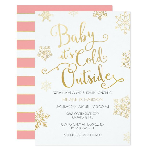 Gold & Coral Baby It's Cold Outside Shower Invite