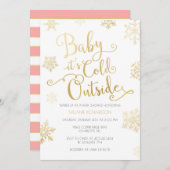 Gold & Coral Baby it's Cold Outside Shower Invite (Front/Back)