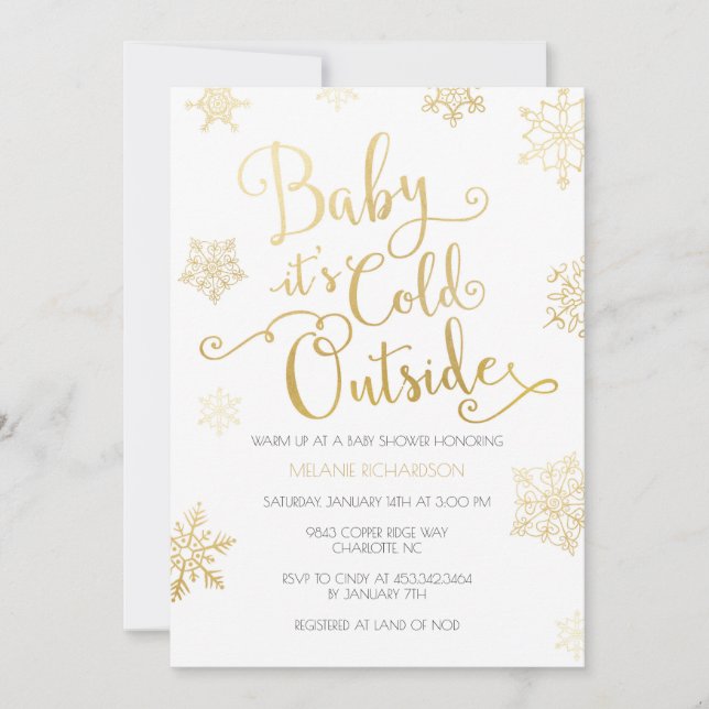 Gold & Coral Baby it's Cold Outside Shower Invite (Front)