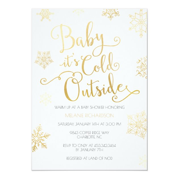 Gold & Coral Baby It's Cold Outside Shower Invite