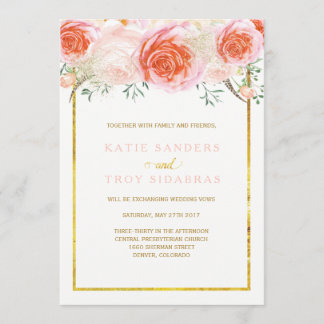Gold, Coral, Peach and Pink Wedding Invitations
