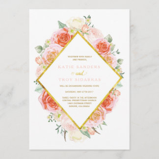 Gold, Coral, Peach and Pink Wedding Invitations